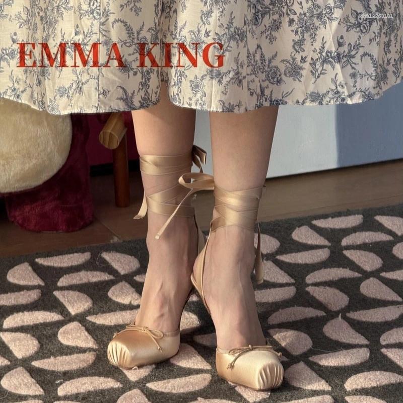 Dress Shoes Square Toe High Heels Ballet Ankle Buckle Strap Satin Sandals Elegant Luxury Design Women Pumps Comfort Party