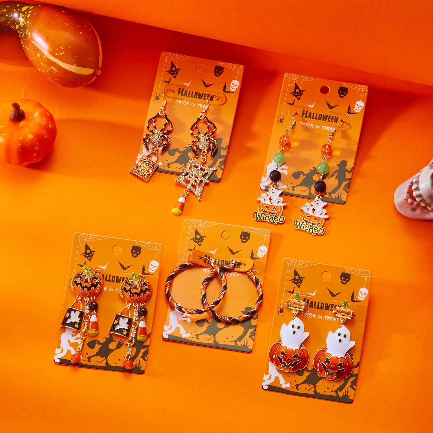 Exaggerated Halloween Pumpkin Dangle Earrings for Women Exquisite Pumpkin Skull Spider Tassel Earring Party Jewelry Gifts J251021