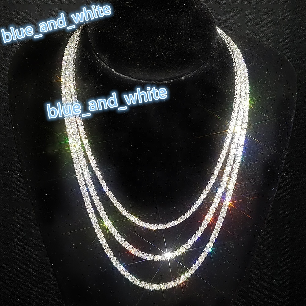 Juncheng GRA VVS Moissanite S925 925 Sterling Silver 10K 14K Gold Plated Chain Tennis Necklace for Men Women Wholesale Custom