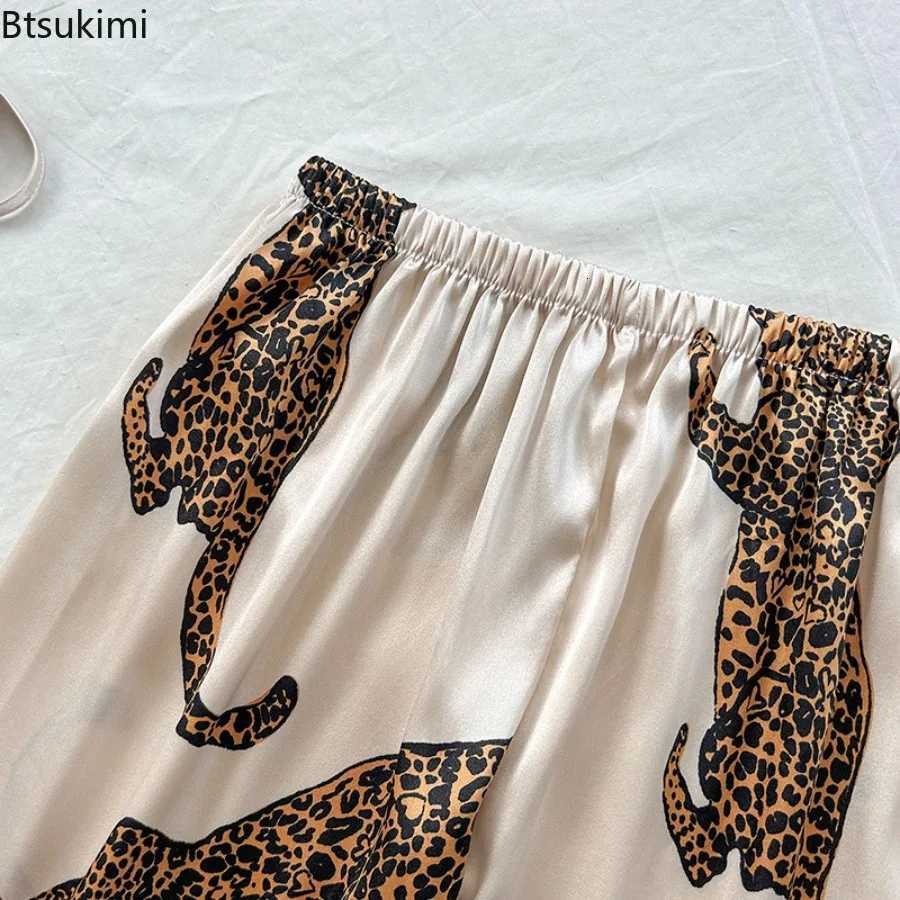 2025 Summer Womens Sexy Pajamas Leopard Print Suspenders Trousers Set Fashion Simulation Silk Senior Sense of Home Wear Pajamas Y251104