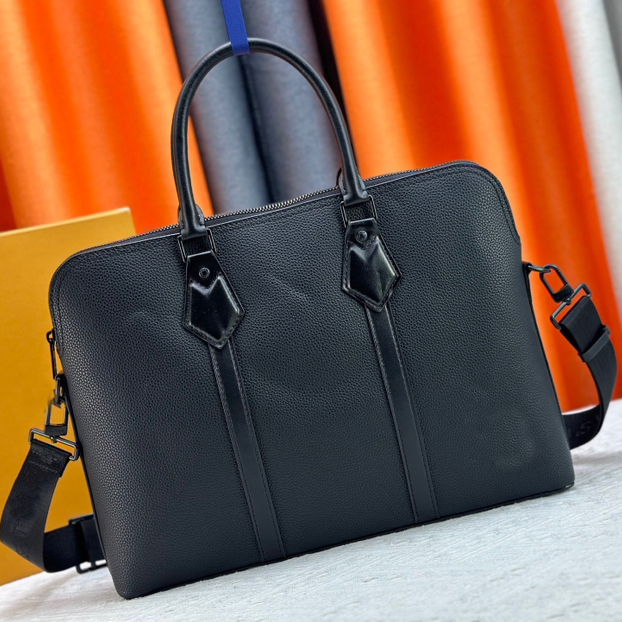 Famous designer men's pure leather black crossstripe briefcase messenger bags laptop bag business office bag cross-body traveling shoulder bag purse tote bags