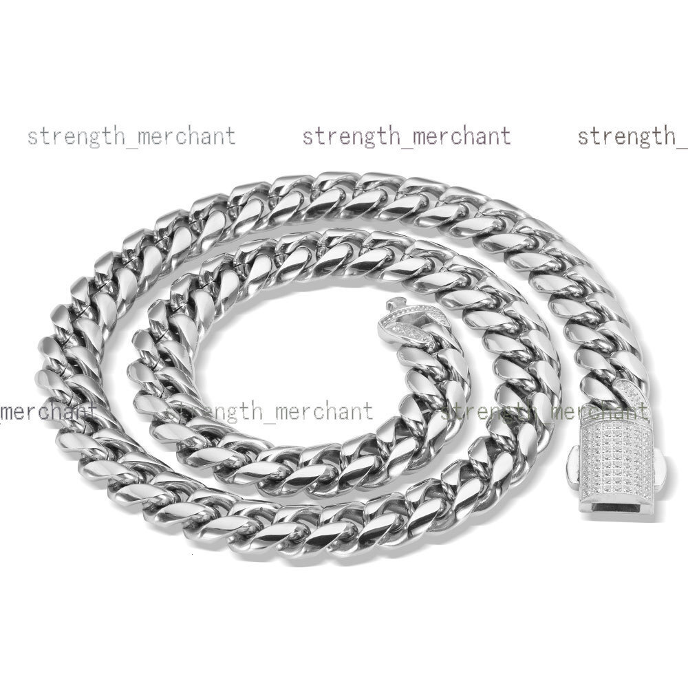 Iced Out 12mm Hip Hop Stainless Steel Encrypted Cuban Chain Diamond Spring Buckle Fashion Personalized Mens Necklace