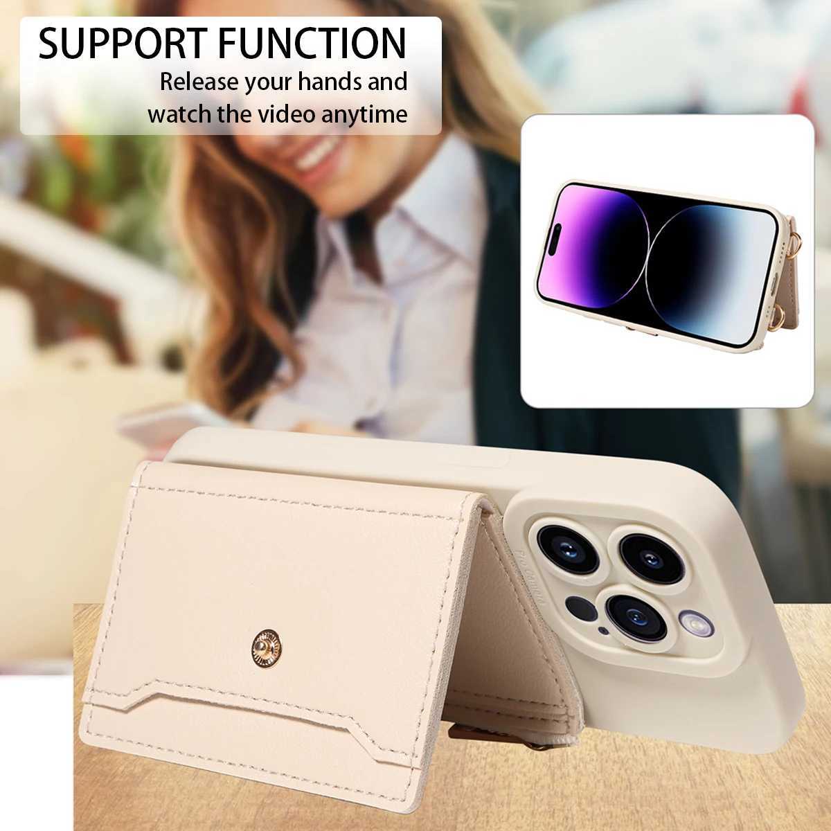 Faux Leather Phone Case for IPhone16promax15 14 13 12 11Plus Mini 7 8plus XSMAX XR Crossbody Antidrop with Mirror Wallet Cover J251114