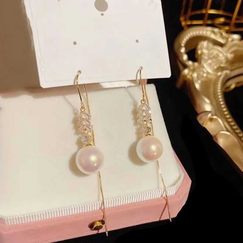 Korean Exquisite Imitation Pearl Tassel Drop Earring For Women Shiny Zircon Flower Leaf Long Ear Line Geometric Earring Jewelry J251021