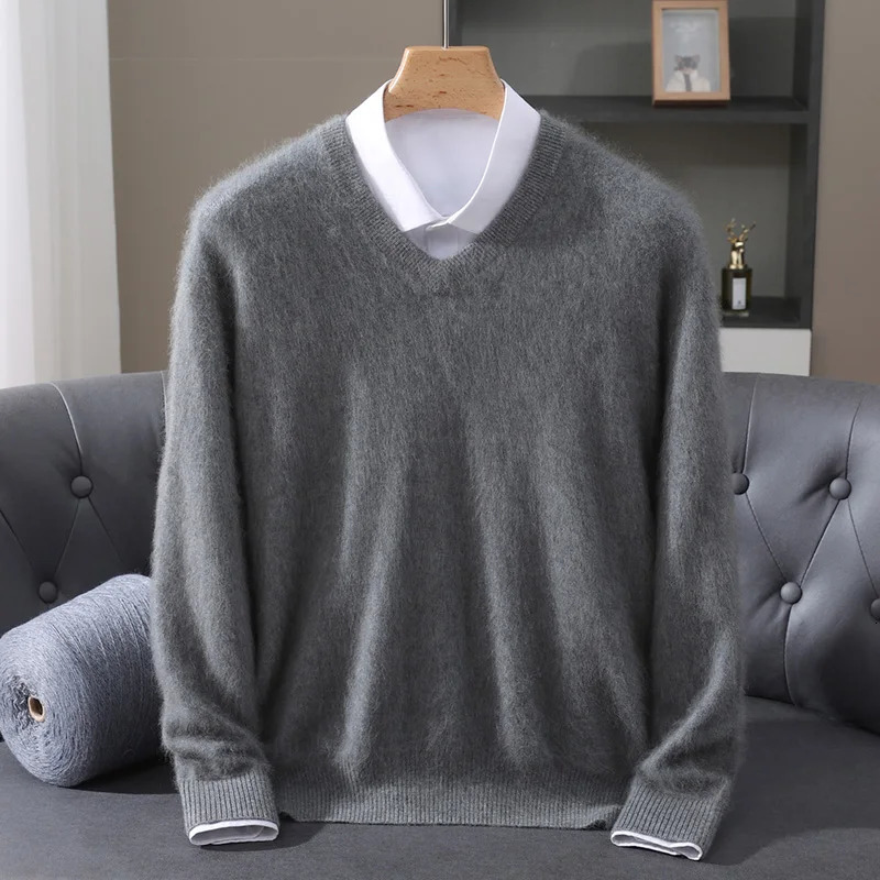 Mens 100 Pure Mink Cashmere Sweater Vneck Pullover Knit Bottoming Shirt Autumn And Winter LongSleeve HighEnd Mink Tops 251020