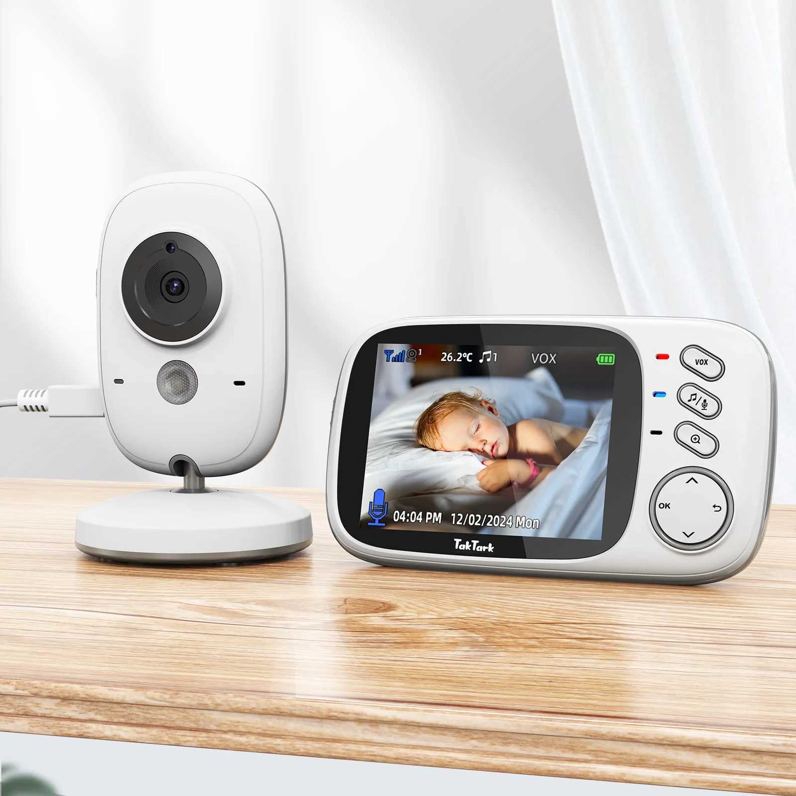 TakTark 32 Inch Wireless Video Baby Monitor With Lullabies Auto Night Vision Two Way Intercom Temperature Monitoring Babysitter J2511211