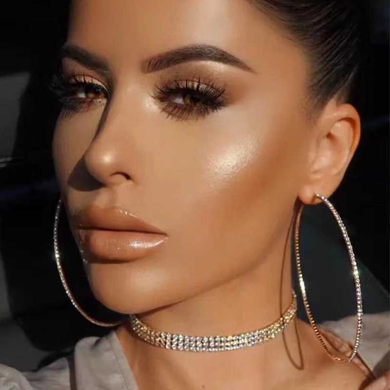 3080mm Shiny Rhinestone Hoop Earrings For Women Fashion Rose Gold Silver Color Big Circle Earrings Female Party Charm Jewelry J251021