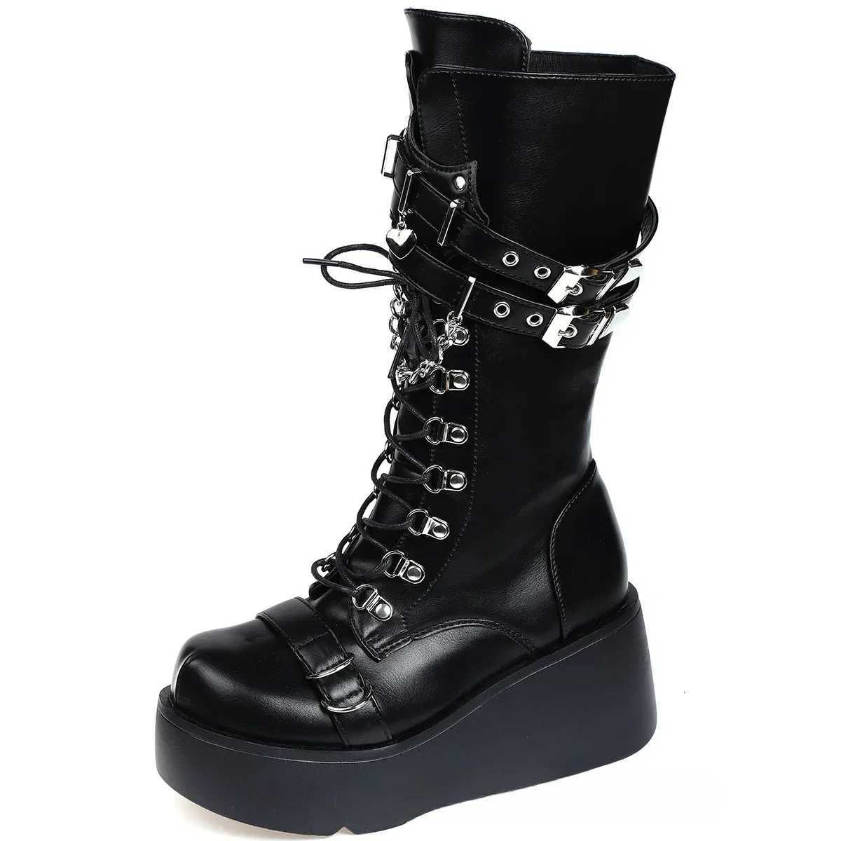 Platform Boots Riveted Buckle Wedges High Womens Boots Punk Spice Chic Biker Rider Boots Z251020