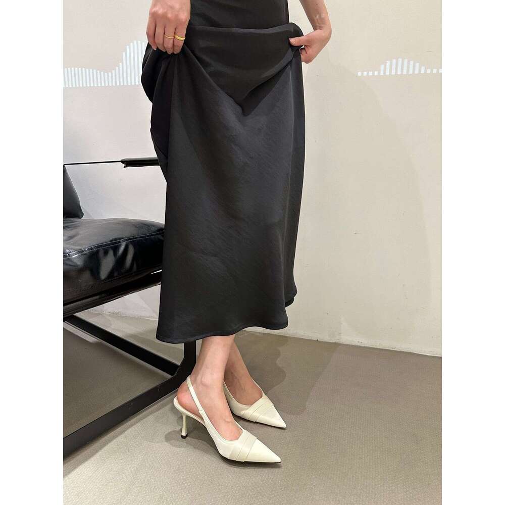 Cool and Sexy Pointed Designer Shoe Satin High Heels for Women, Elegant Thin Heels, Fairy Style Closed-Toe Backless Sandals