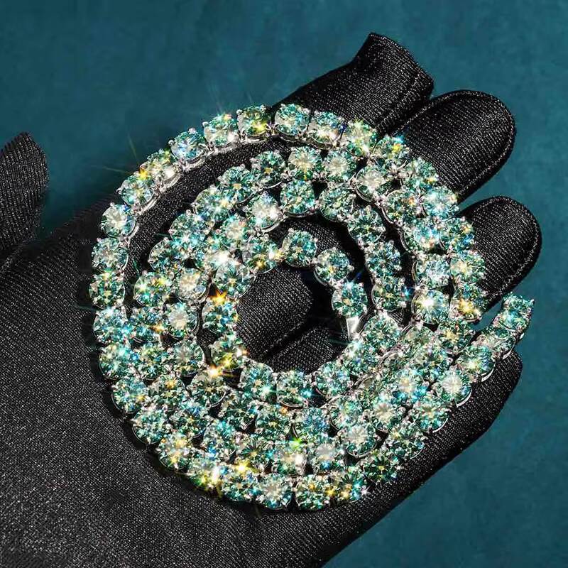 3mm 4mm 5mm 65mm Green Moissanite Tennis Chain Hip Hop Pass Diamond Tester Iced Out GRA Bling 925 Silver Necklace Fine Jewelry