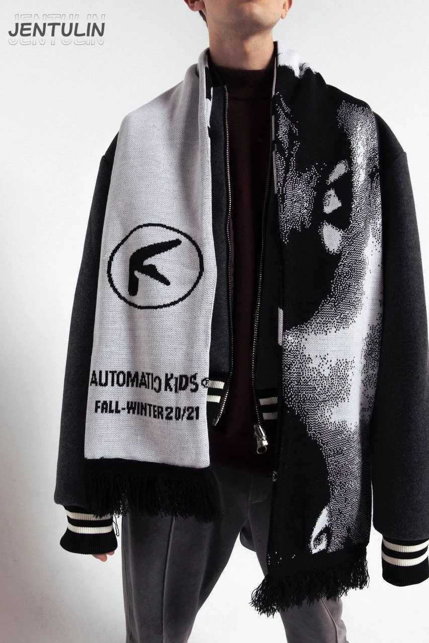 Men Scarf Winter Y2k Streetwear Black Knitted Aphex Twin Goth Shawl Scarves Korean Harajuku Hip Hop Punk Warm Unisex Accessories W251021