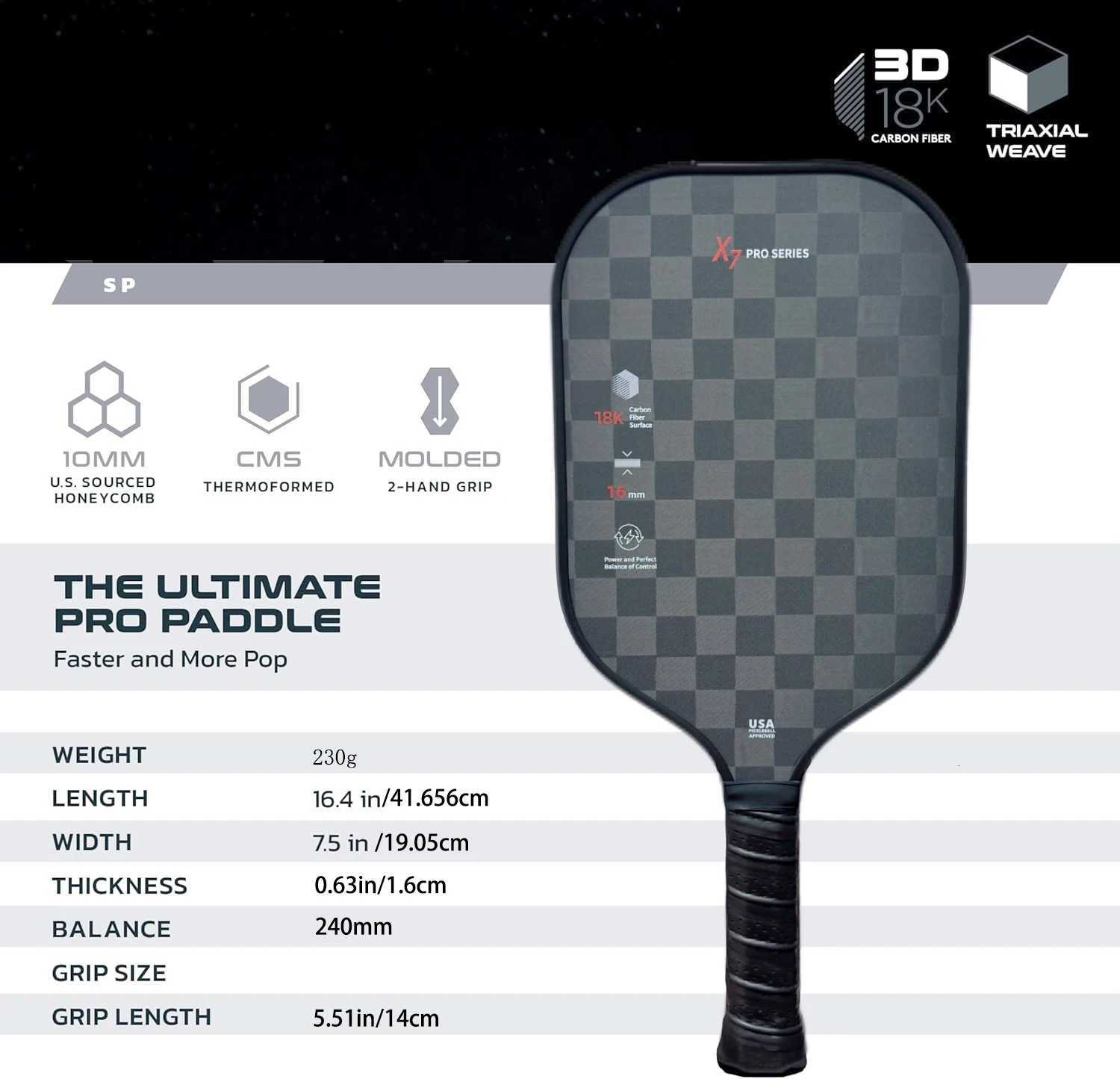 8K Carbon Fiber Face 6MM Pickleball Paddle Training Racket Honeycomb Core Professional Pickleball Racket Suitable for Beginner W251021