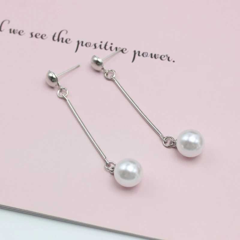 Korean Metal Bar Tassel Long Imitation Pearl Drop Earrings for Women Simple Ear Jewelry Trend Creative Accessories J251021