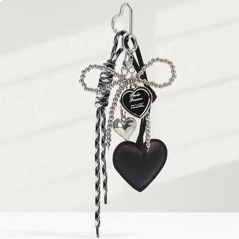 Womens Bag Pendants Korean Cute Beaded Leather Heart Kawaii Bow Sweet Bag Charms Multifunctional Highquality Keychain For Girl J251121
