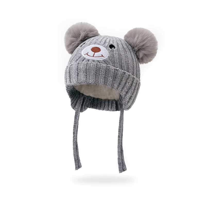 15Y Childrens embroidered Little Bear Autumn and Winter new style cute bear warm earprotecting velvet coldproof hat J251021