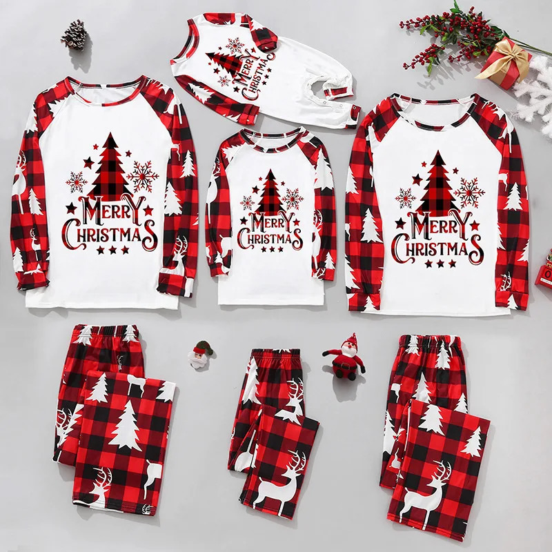 Christmas Family Matching Outfits Mom Dad Kids 2 Pieces Pajamas Set Baby Rompers Casual Loose Sleepwear Xmas Family Look Pyjamas 251021
