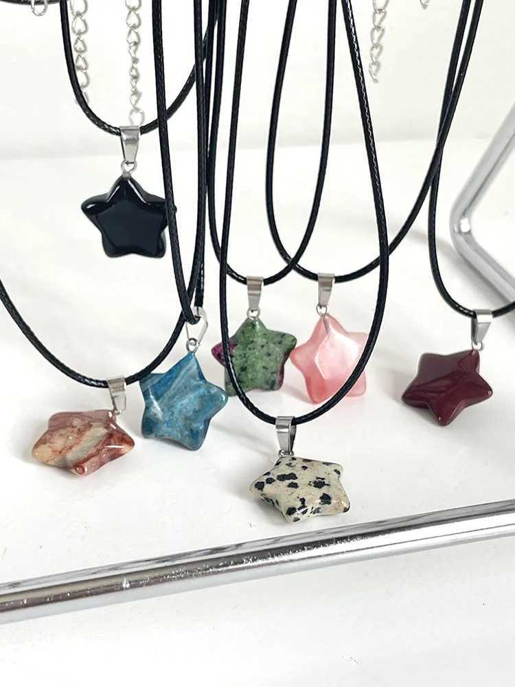 Trend Natural Stone Hexagon Crystal Rose Quartz Opal Star Pendant Necklace for Women Fluorite Lapis Bullet Pendulum Jewelry Gift XJ250717