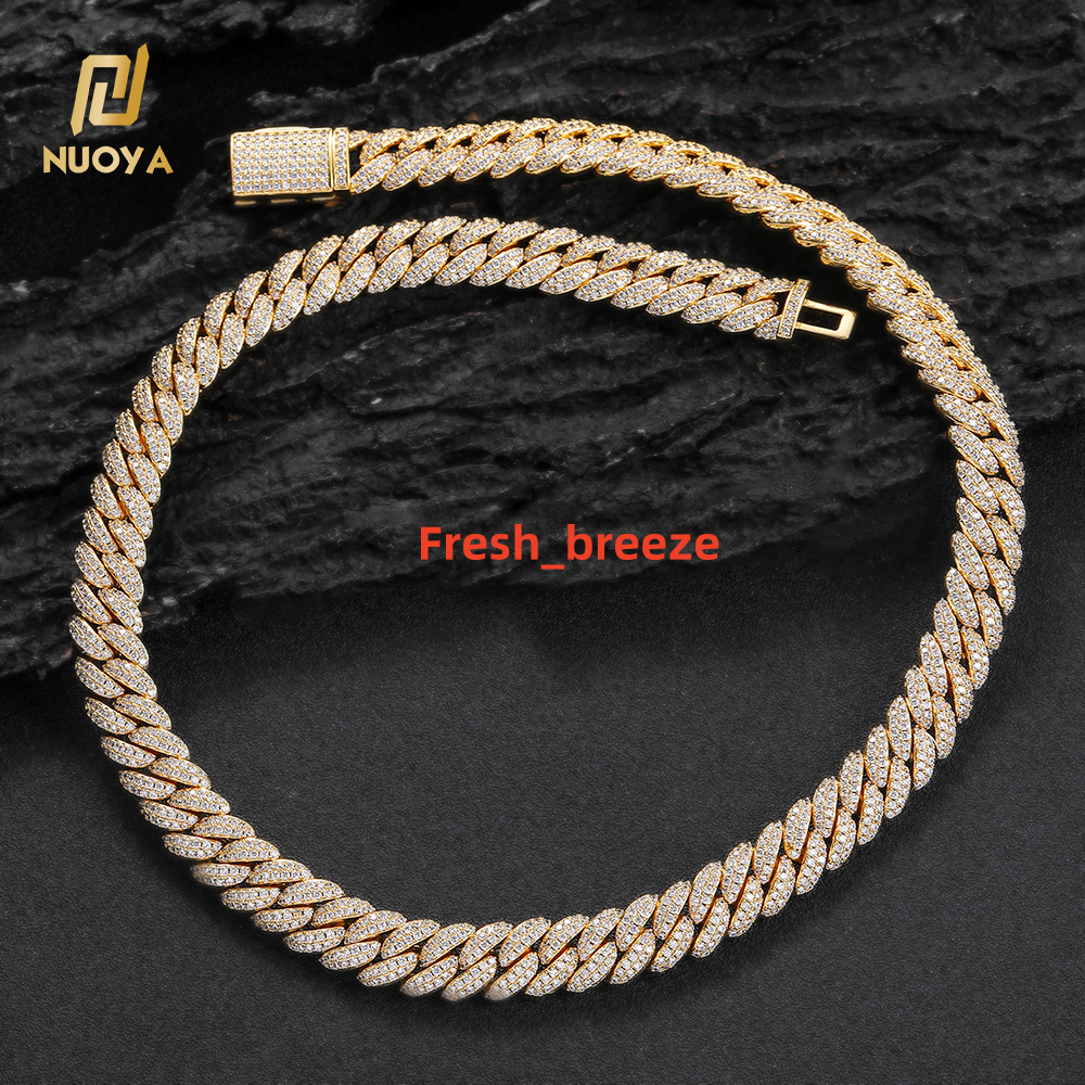 Nuoya 10mm Diamond Cuban Link Chain 18K Gold Plated Iced Out Miami Cuban Chain Necklace for Men Women