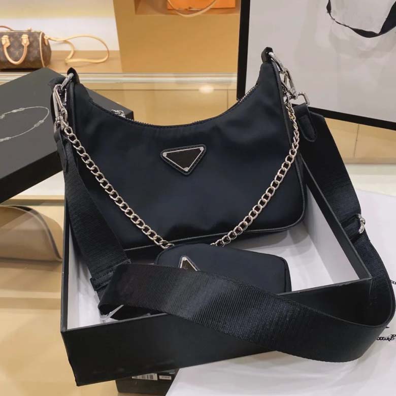 Luxury Designer Moon Bag - Premium Quality Leather & Nylon Shoulder/Hobo/Crossbody Bag with Rhinestones for Special Occasions