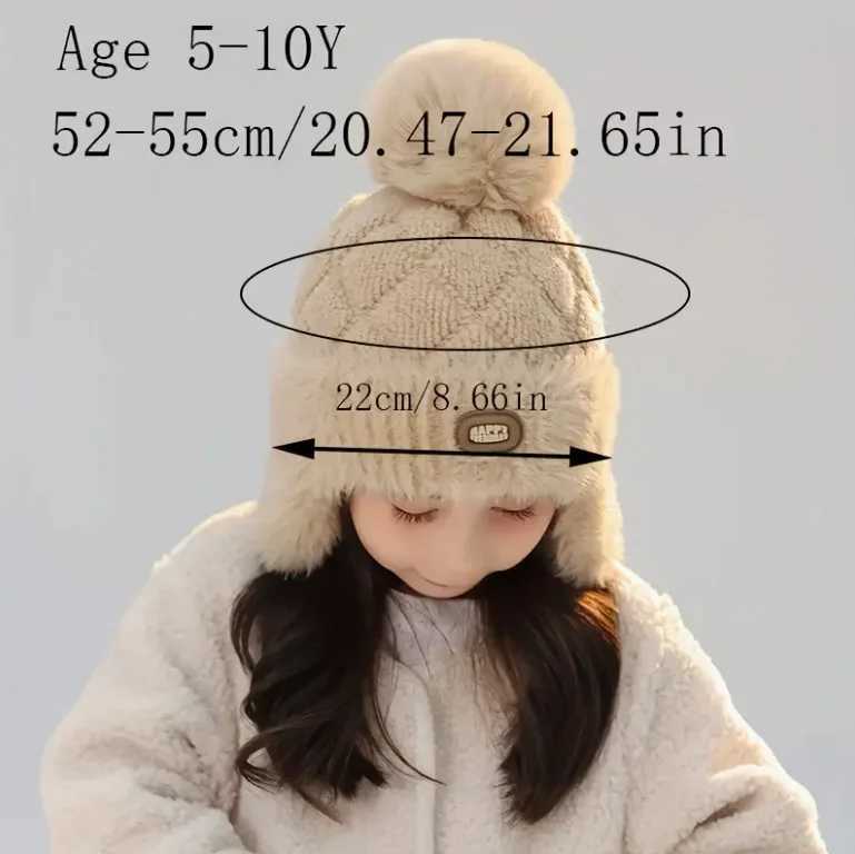 Kids Winter Hat with Ear Flaps Hat with Furry PomPom Plush Lining Soft Warm Beanie for Boys Girls for 410 Y J251021