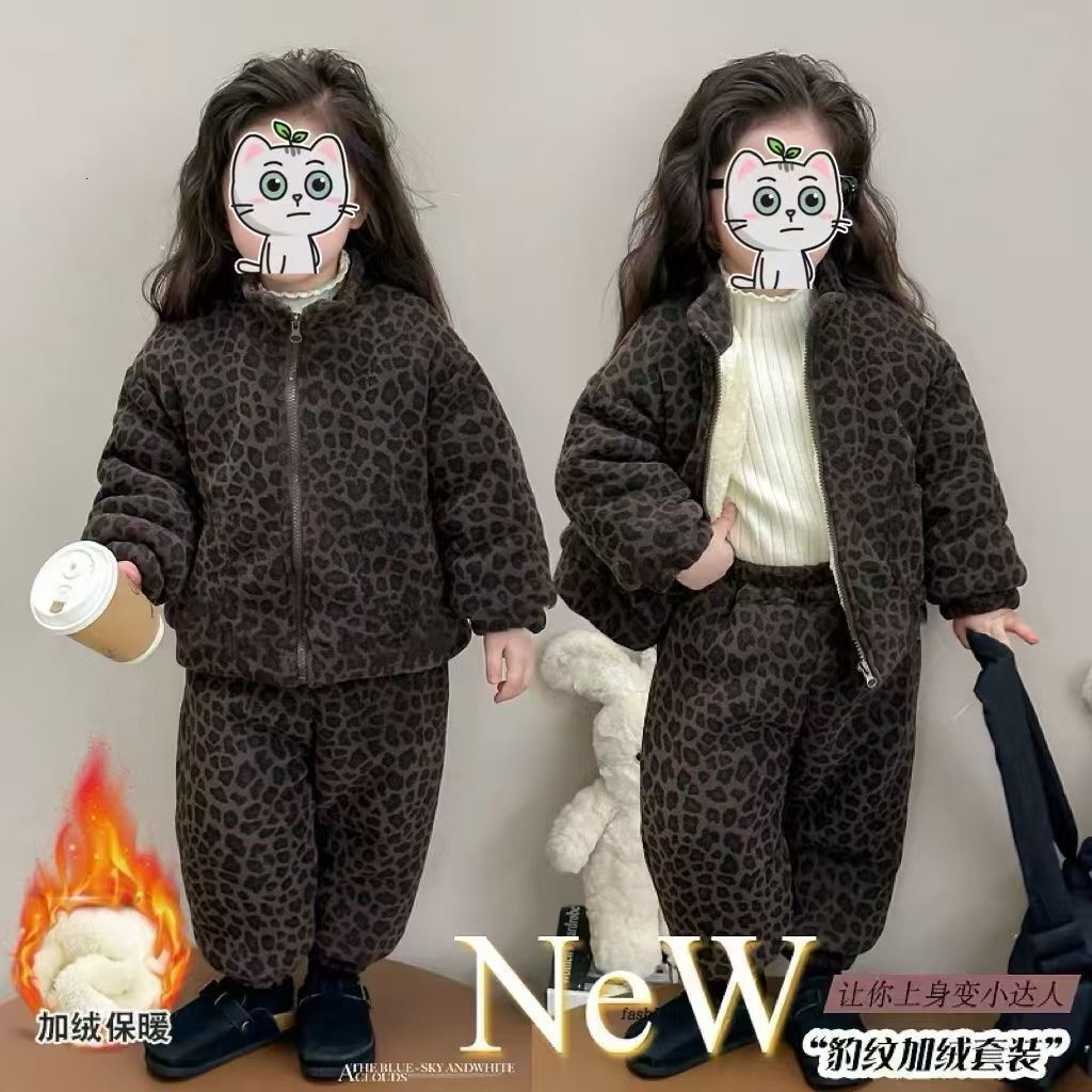 New designer boy and girl winter wool suit fashionable boy and girl baby warm thick high neck jacket pants cotton two-piece set