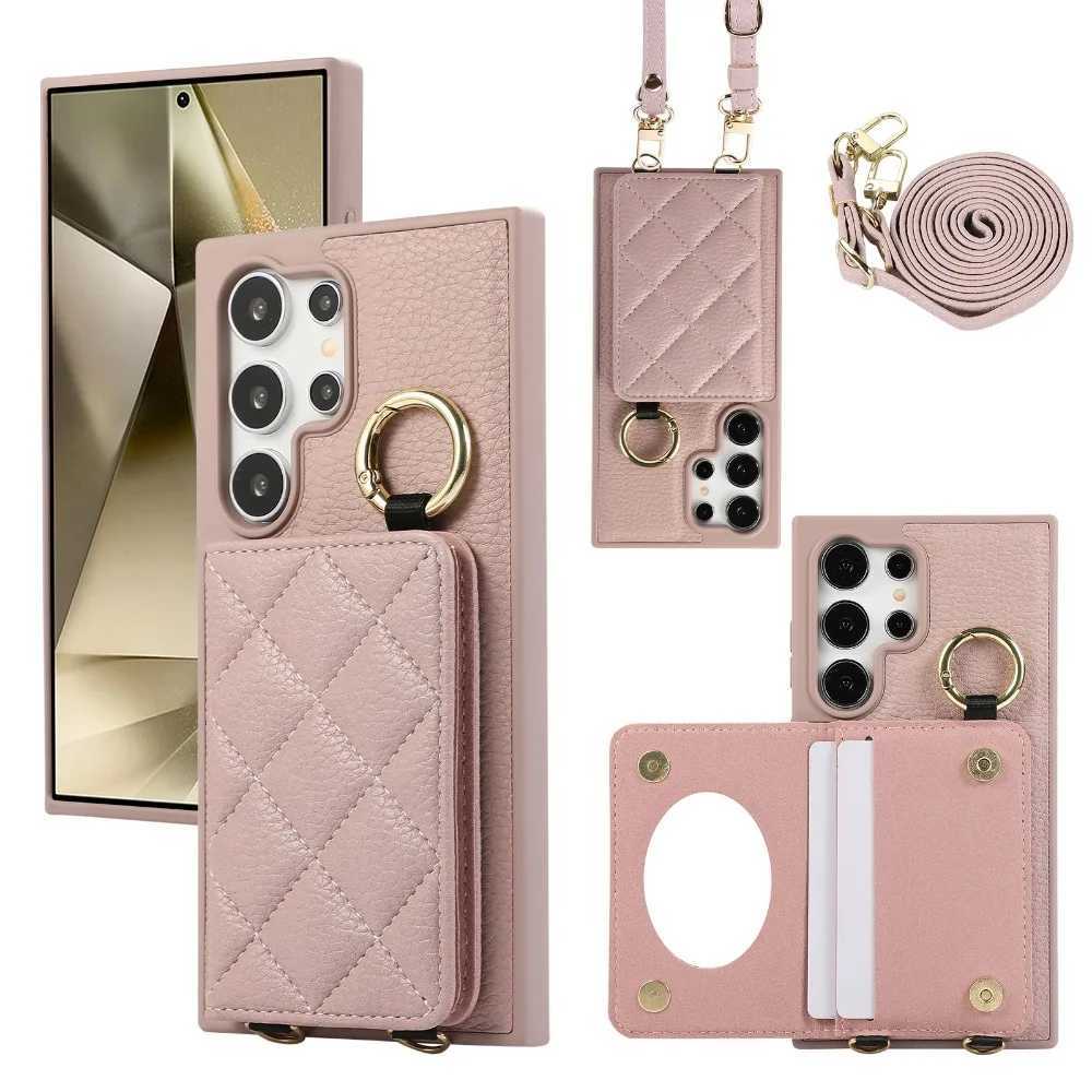 Crossbody Leather Phone Case for Galaxy S25 Ultra S24 FE S23 S22 Plus Mirror Wallet with Card Holder Protective Cover J251114