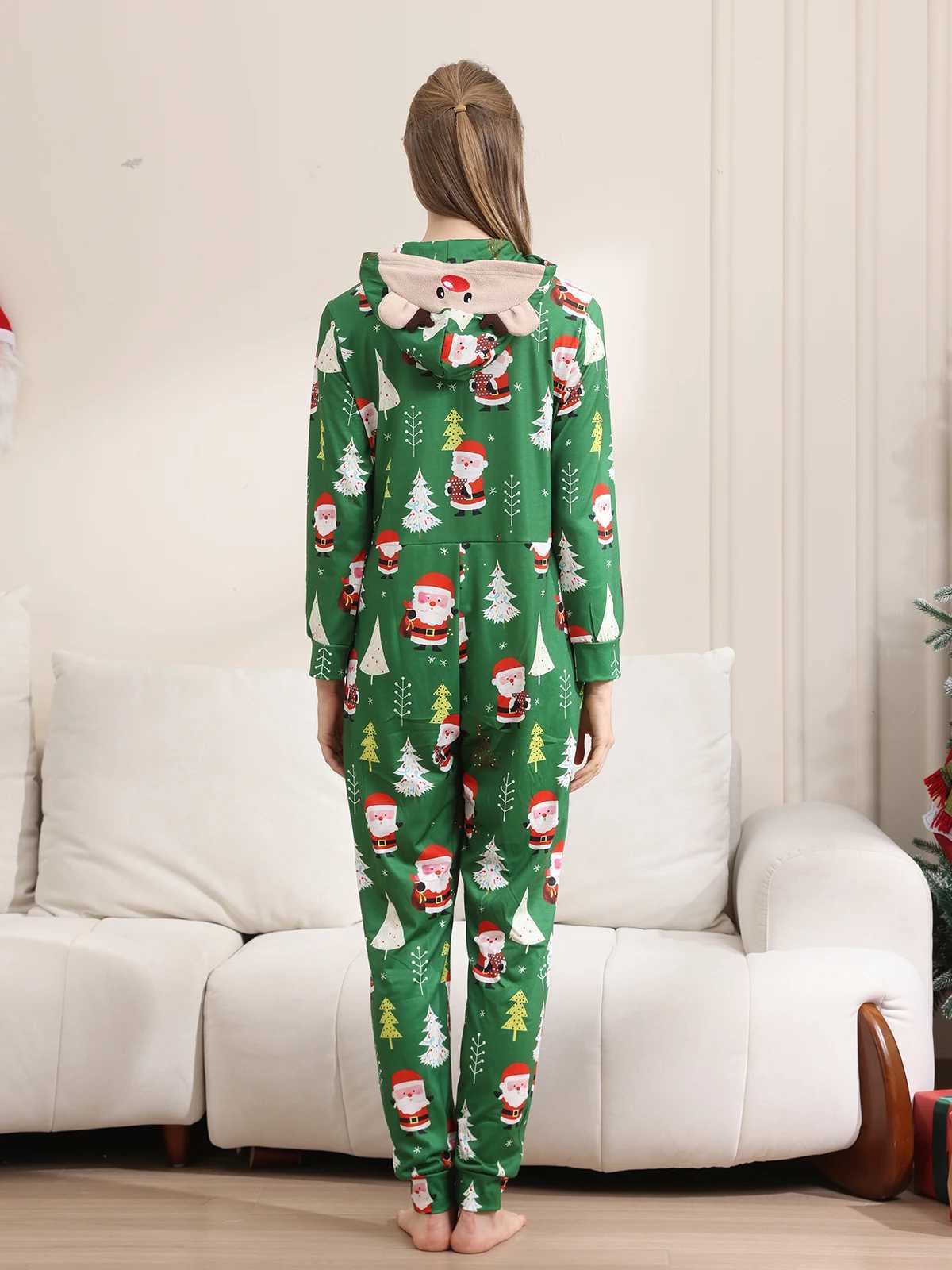 New Christmas Family Look Onesies Santa Print Onepiece Jumpsuit Adults Kids Matching Pajamas Cute Zipper Hooded Romper Xmas Pjs L251021266X