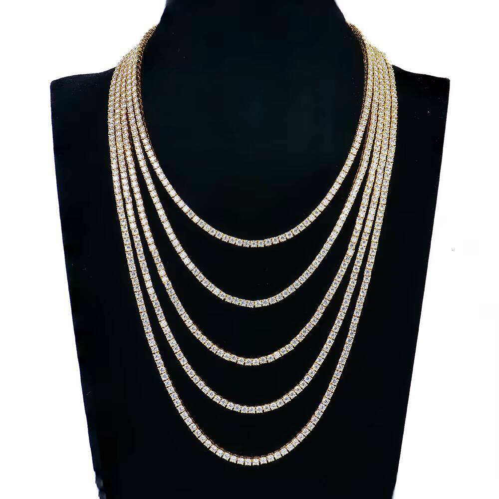 Xingyue Wholesale Fine Jewelry Jewellery 3mm Gold Plated Silver 925 Ice Vvs Moissanite Diamonds Tennis Necklace Chain for Women