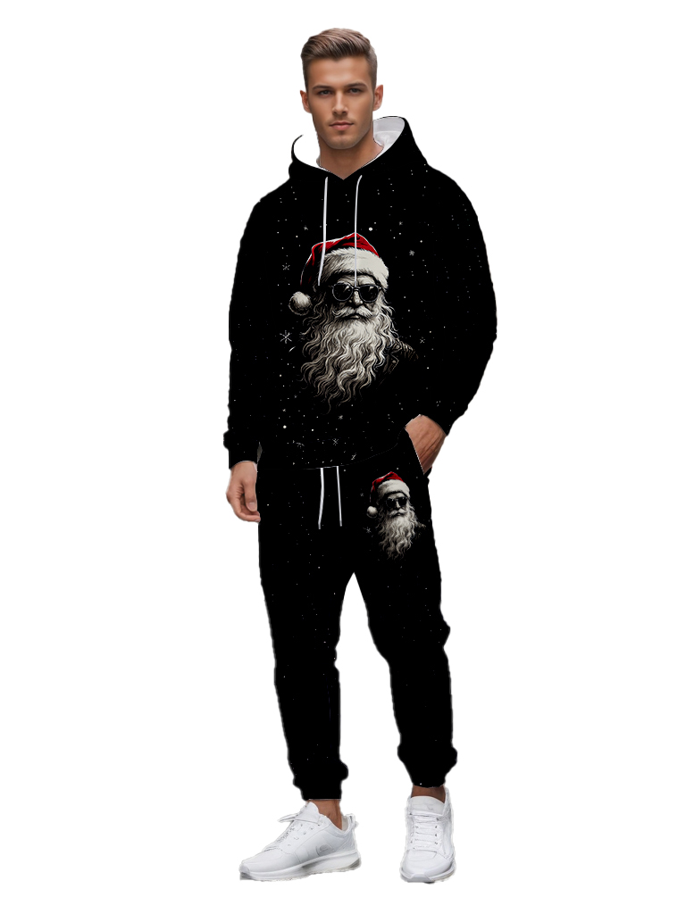 Men's Ankle-Length Knitted Hoodie Casual Outdoor Polyester Print Long Sleeve T-Shirt Adjustable Drawstring Hood Autumn Wear - LMWY00179