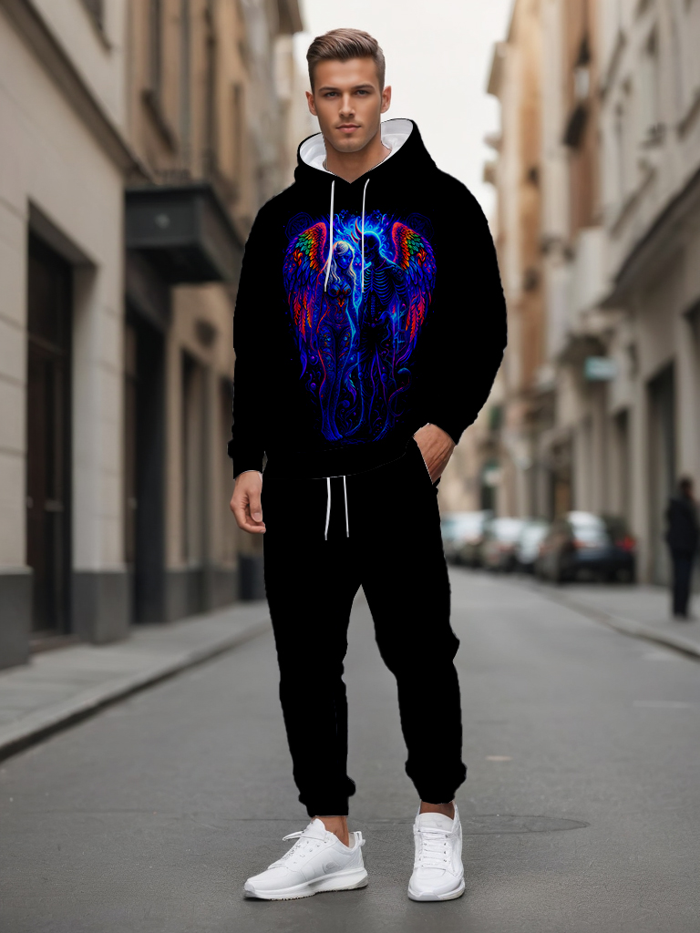 Men's Ankle-Length Knitted Hoodie Casual Outdoor Polyester Print Long Sleeve T-Shirt Adjustable Drawstring Hood Autumn Wear - LMWY00181