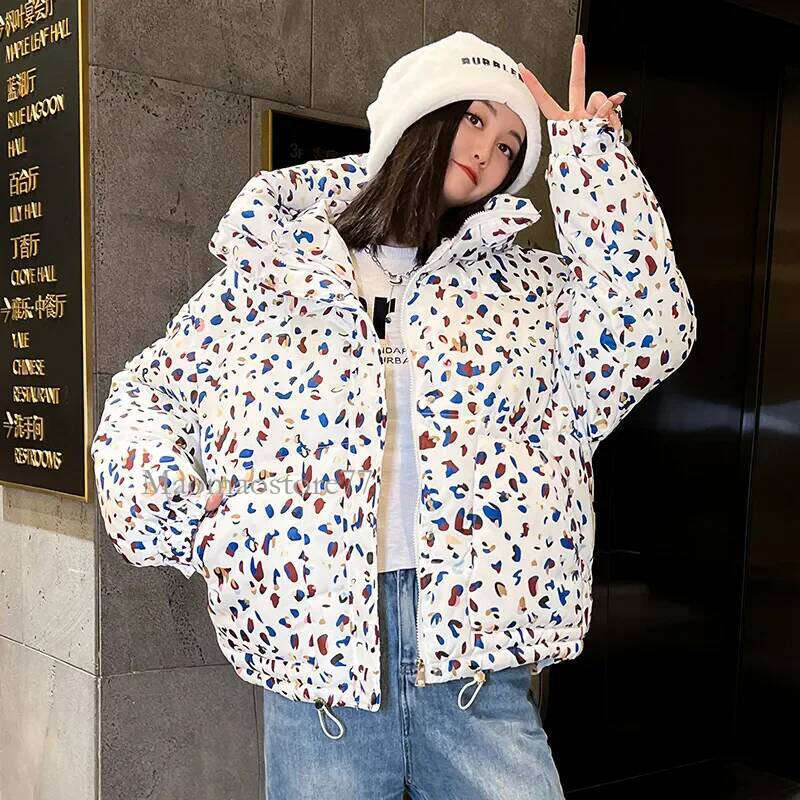 Down Cotton Coat Womens 2025 New Winter Jacket Short Loose Padded Coats Printing Hooded All-Match Fashion Korean Bread Jackets womens coat