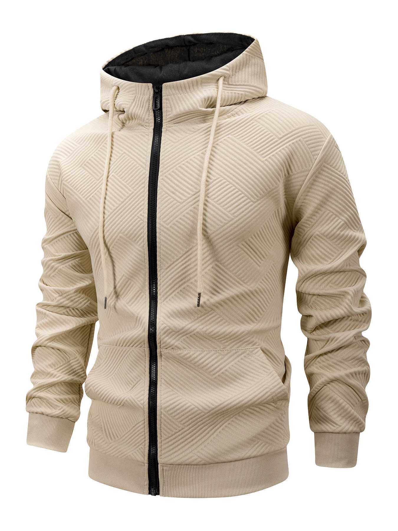 Autumn Casual Mens Hoodies Jacket Solid Color Loose Daily Hooded Sweatshirt Zipper Design Sportswear Coat Long Sleeve Jacket W251021