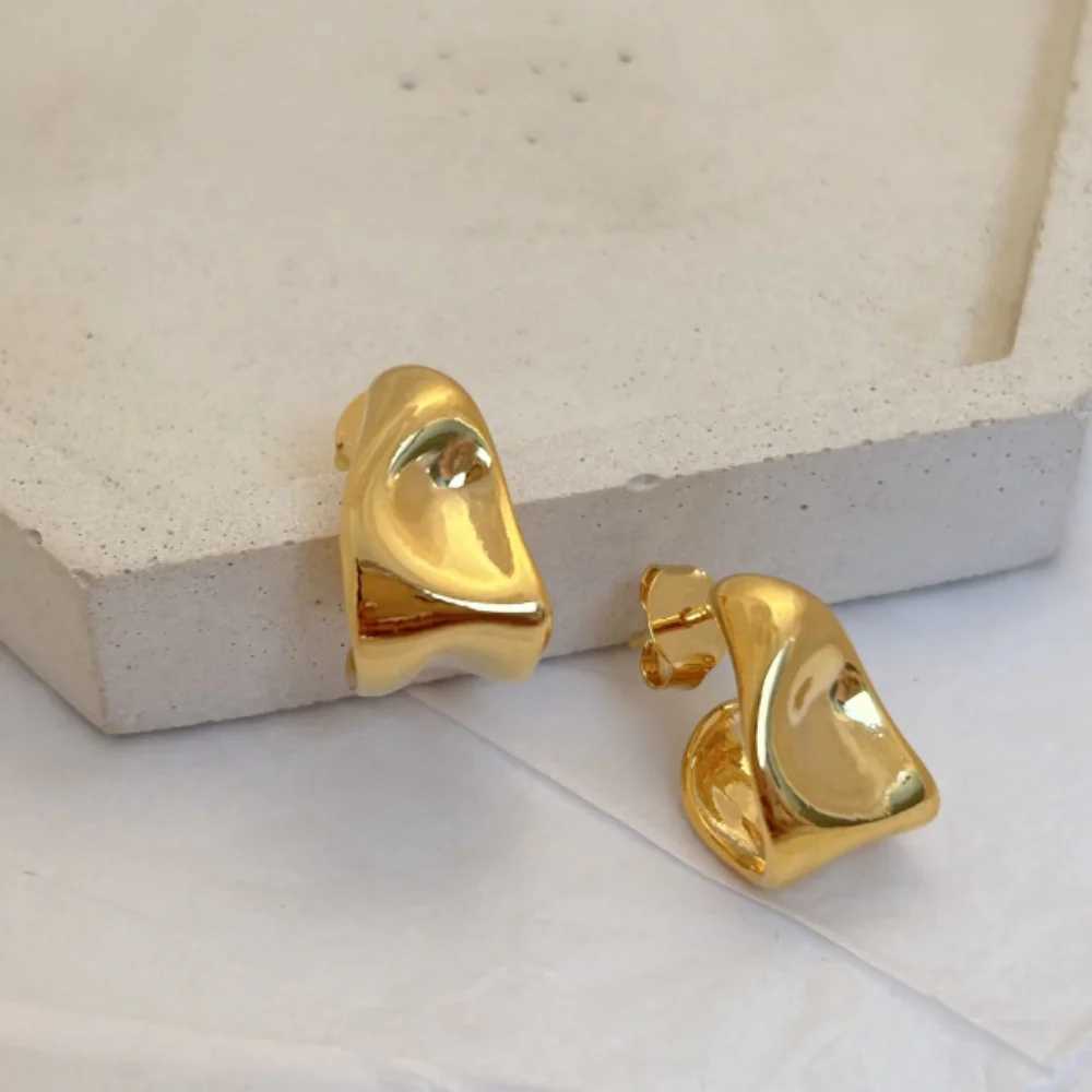 Stainless Steel Gold Color Irregular Wave Shape Hoop Earrings for Women Jewelry Silver Geometric Textured Folded Over Studs J251021