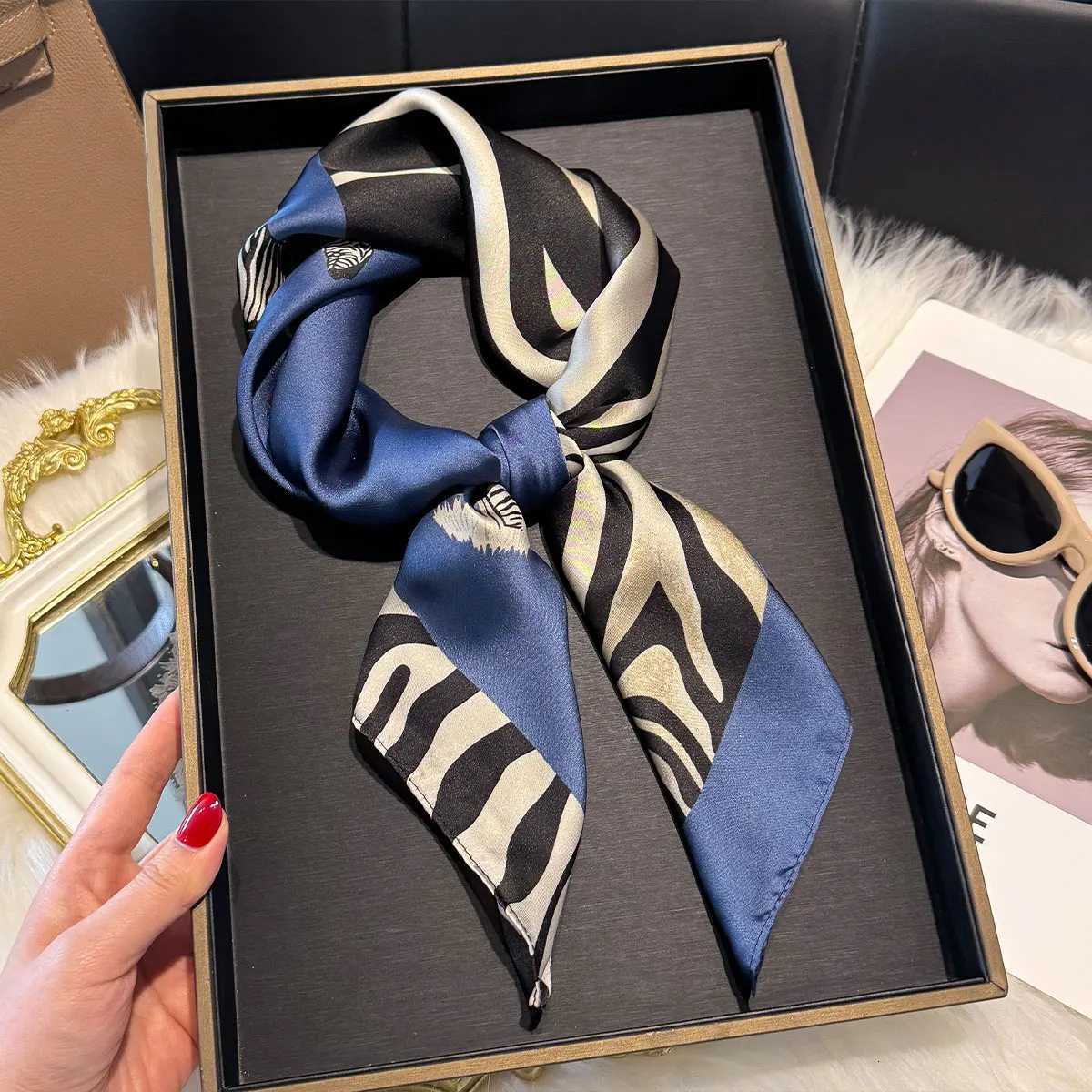 Luxury Leopard Print 7070cm Square Scarf Women Soft Satin Hairband Neckerchief Tie Female Headband Foulard Mothers Day Gift W251021