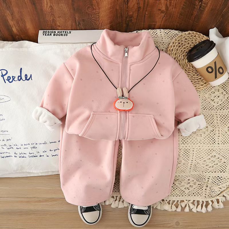 luxury kids clothing girls 2025 New Girls Fleece-Lined Jacket Set 2-Piece, Cute Winter Outfit for Baby Girls, Versatile Warm Coat & Pants Ensemble