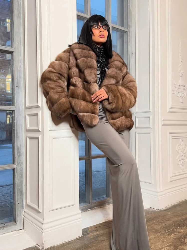 Retro Patchwork Faux Fur Coat Women Fashion Full Sleeve Lapel Loose Long Staple Plush Jacket Winter Outdoor Street Wear New 2025 Y251105