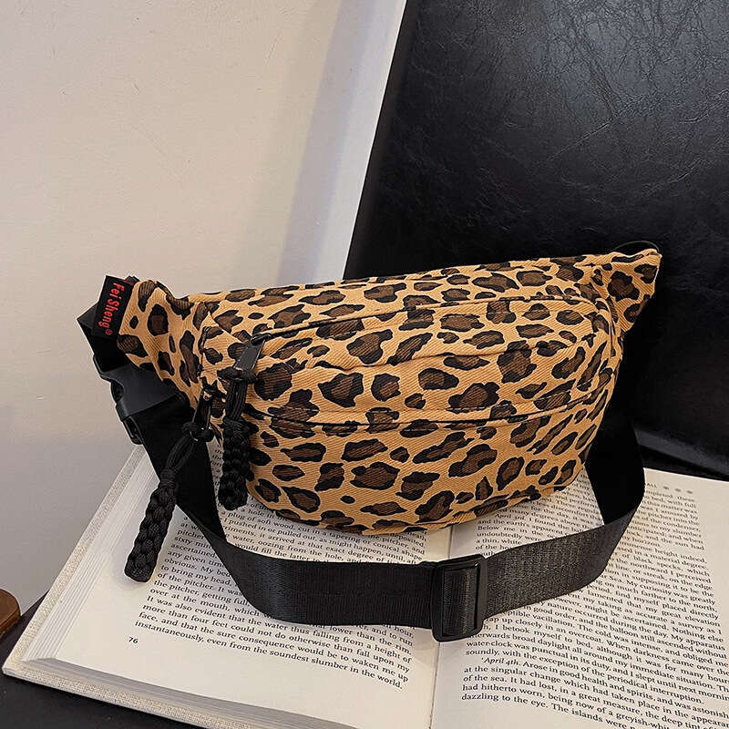 New Leopard Print Women's Chest Fashionable Large Capacity Single Shoulder Crossbody Trendy Outdoor Sports Portable Waist Bag