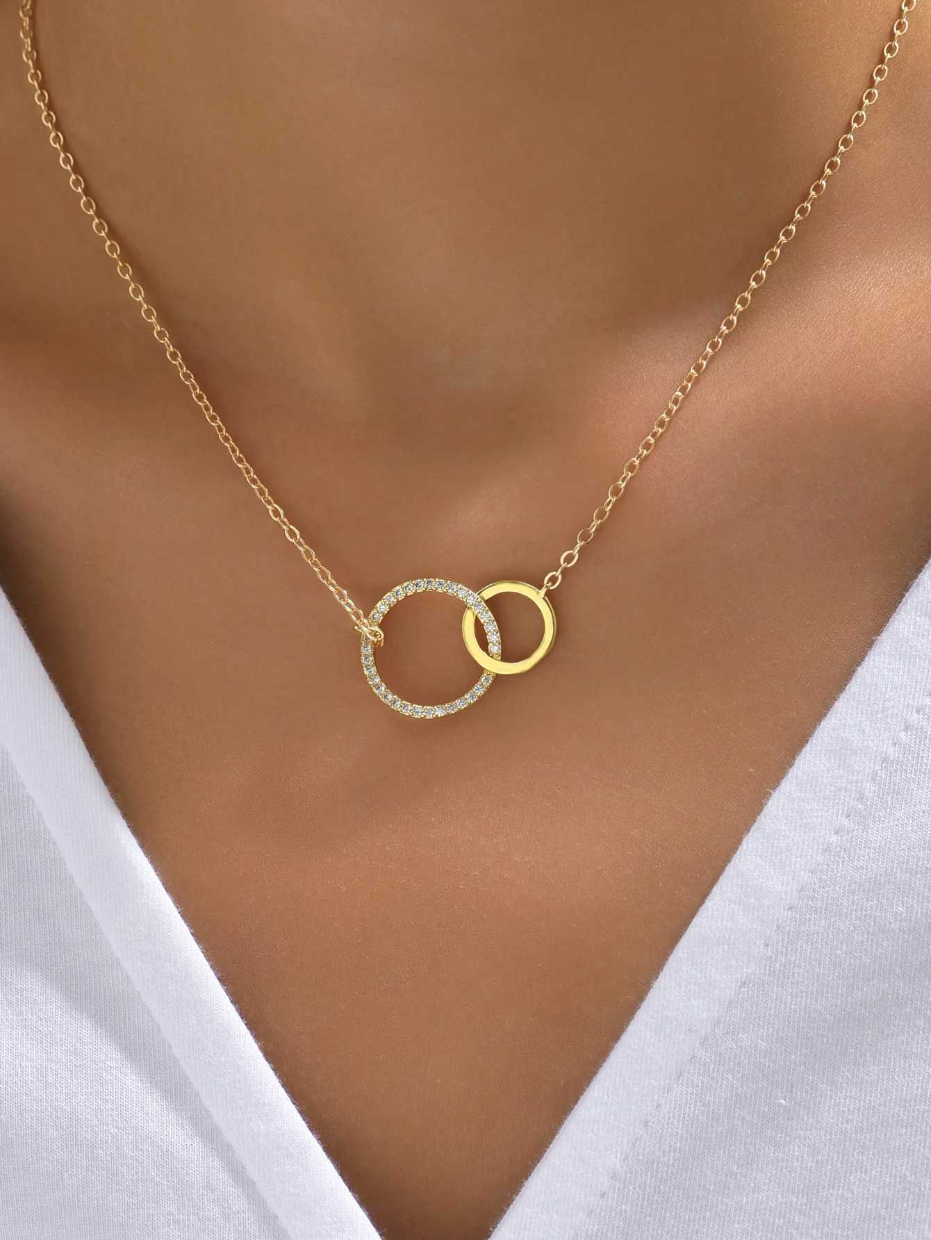 Stainless Steel Necklaces for Women Fashion Thin Chain Minimalist Delicate Double Circle Pendant Necklace on The Neck Jewelry XJ250717