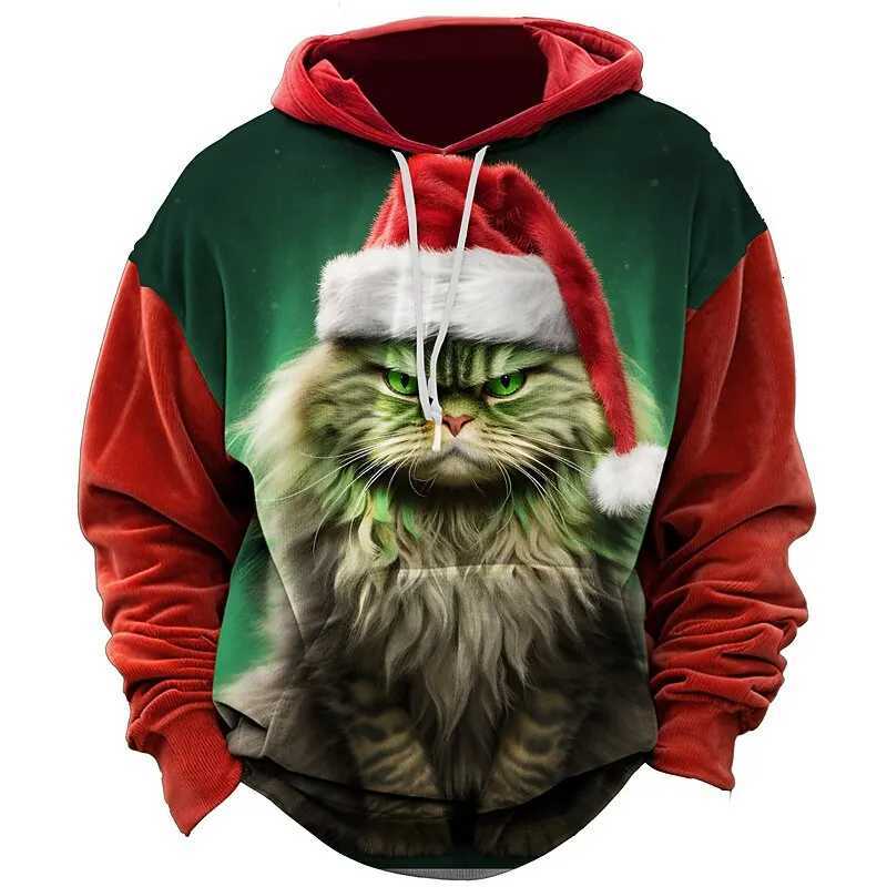 3D Print Christmas Cat Graphic Hoodie Cute Animal Pattern Loose Casual Comfortable Clothes Autumn Winter Harajuku Style Pullover W251021
