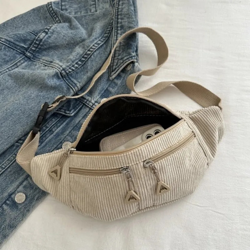 Simple Solid Colour Corduroy Fanny Packs For Women Leisure Waist Bag Female Waist Pack Laidies Crossbody Chest Bag 251017