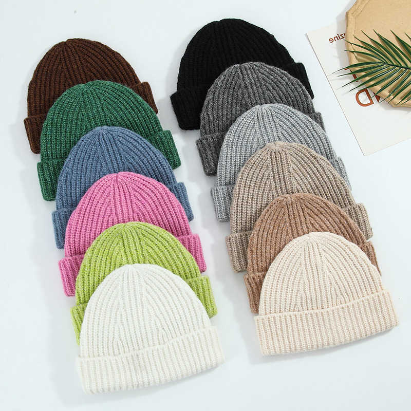 Colors Unisex Winter Hat Large Head Circumference Warm Simple Wool Blend Solid Color Cuffed Knit Hat Cold Hat H251020