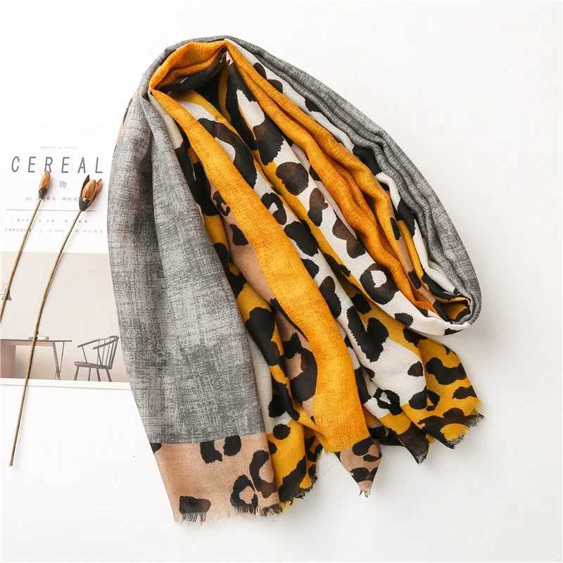 Spring Designer unique luxury brown ladies wild leopard scarf female long scarf shawl thin brown fashionable scarf long shawl W251021