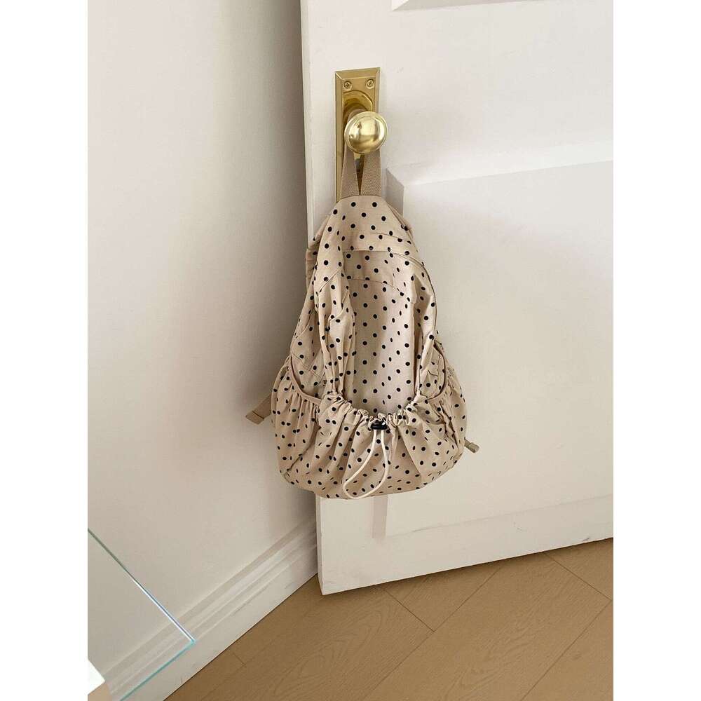 New INS Lightweight Artistic Polka Dot Backpack For Girls Campus Style Drawstring Wrinkled Casual School Bag B5