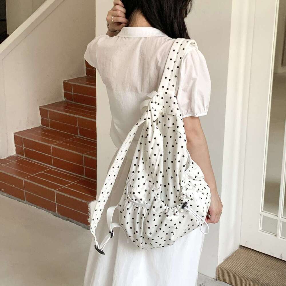 New INS Lightweight Artistic Polka Dot Backpack For Girls Campus Style Drawstring Wrinkled Casual School Bag B5