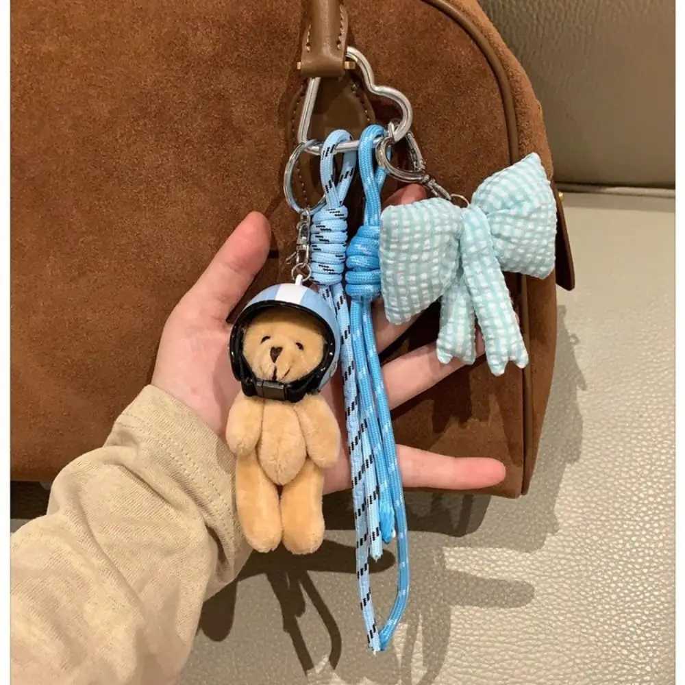 Lovely Helmeted Bear Charm Keychains Cute Y2K Plush Ornament Pendant Car Keyring Backpack Decoration Bag Charm Jewelry Girl Gift J251121