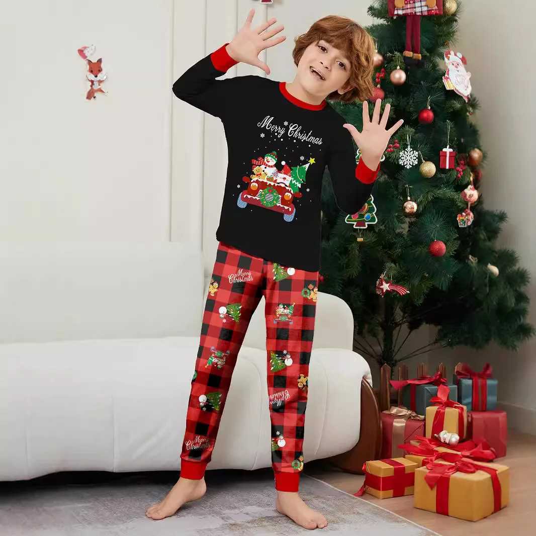 European and American style childrens clothing adult parentchild clothing car snowman Christmas tree print home wear pajamas L251021HPZY