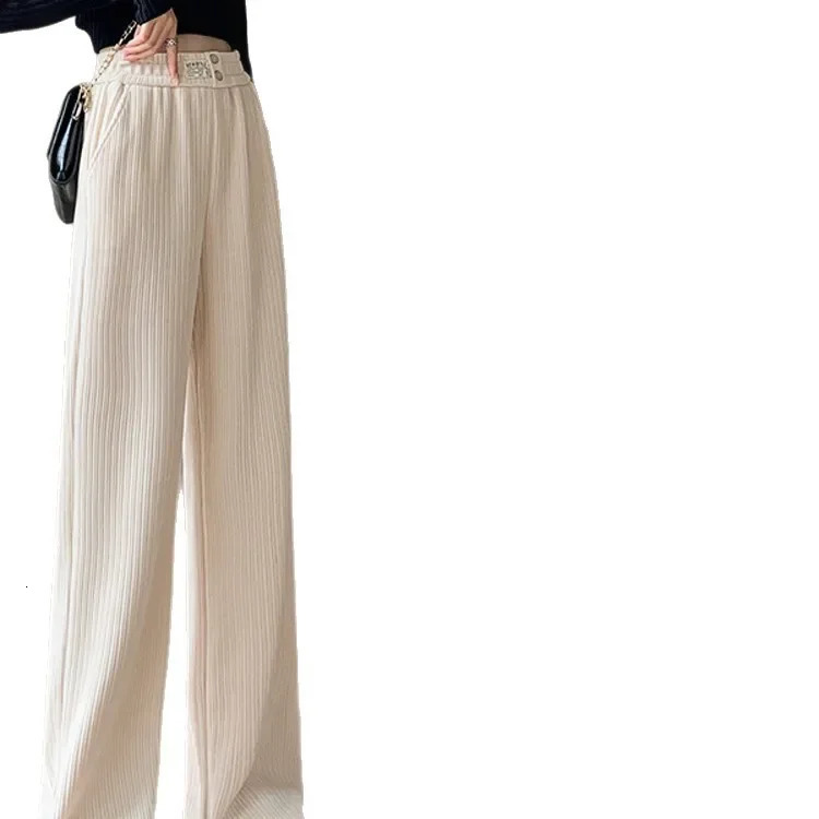 Womens Fleece Lined Wide Leg Pants Autumn Winter Corduroy Slimming Casual Drapey Fashion Loose Fit Trousers 251015