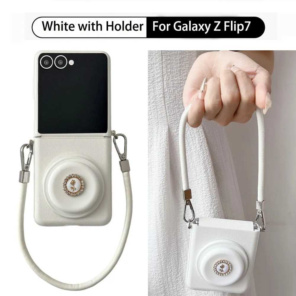 For Magnetic Phone Case with Rose Holder Hinge Protection Wrist Strap for Galaxy Z Flip 7 FE 6 5 4 3 5G Cover J251114