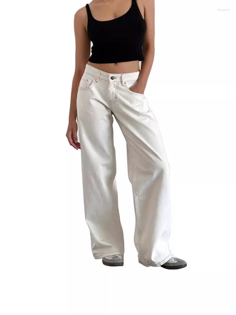 Womens Jeans American Style Retro Low Waist Non-Elastic Washed Straight Autumn Strt Wide Leg Denim Pants Z260313