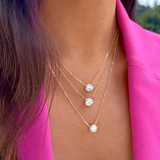 Geometric Single CZ Stone Necklace Sparking Clear Cubic Zirconia Rectangle Round Heart Shaped Simple 925 Sterling Silver Collar D251021